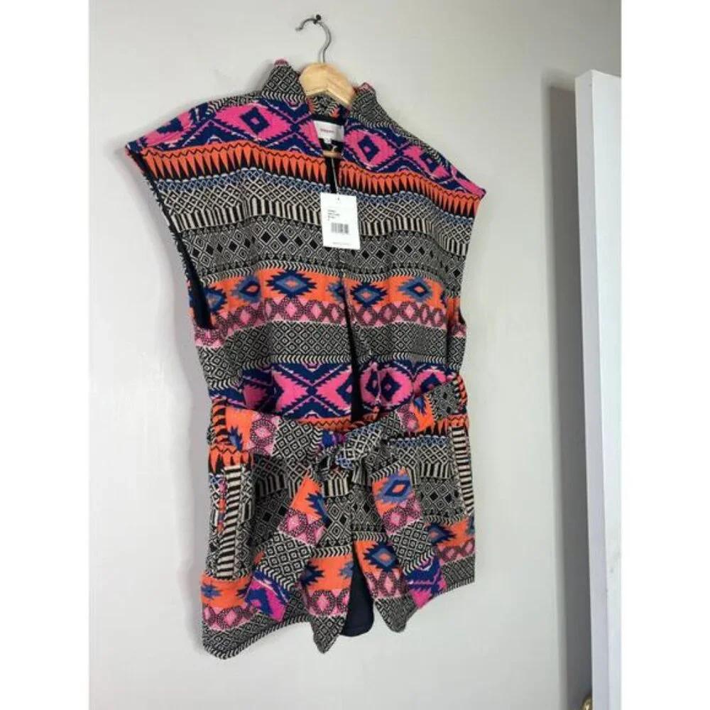 NWT Xirena Brett Quilted Lining Belted Black Multicolor Vest Size: Small - Picture 4 of 10